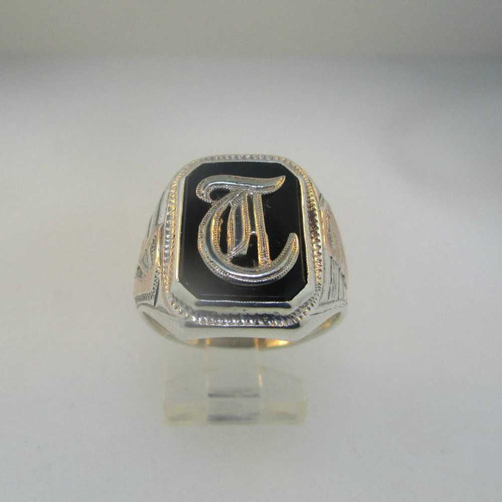 Sterling Silver Initial T Signet Monogram W/ 10k … - image 1