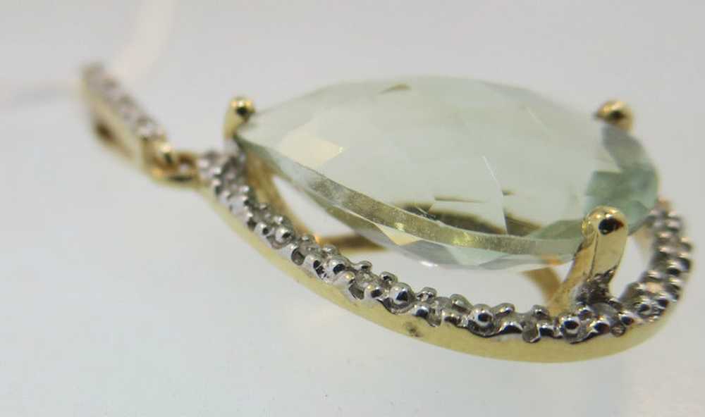 Beautiful 10k Yellow Gold Pear Shape Green Quartz… - image 2