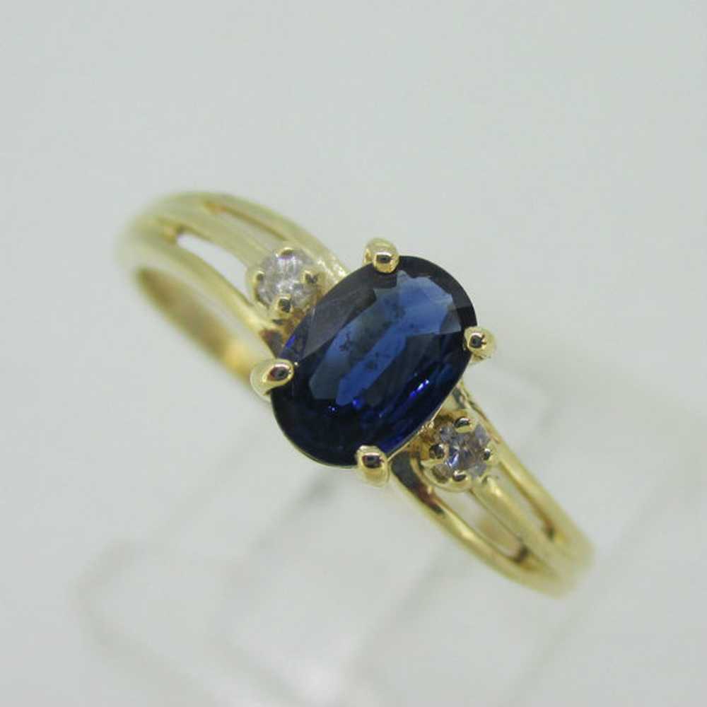 14K Yellow Gold Sapphire Diamond Accent Ring Size… - image 1