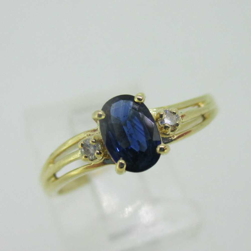 14K Yellow Gold Sapphire Diamond Accent Ring Size… - image 2