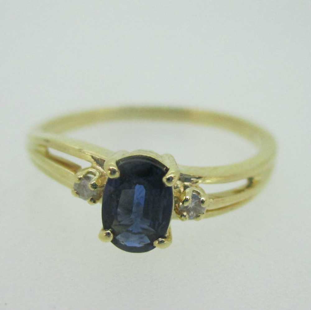 14K Yellow Gold Sapphire Diamond Accent Ring Size… - image 3