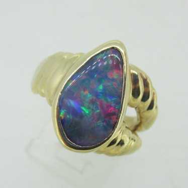 14K Yellow Gold Black Opal Ring Size 5.5 - image 1