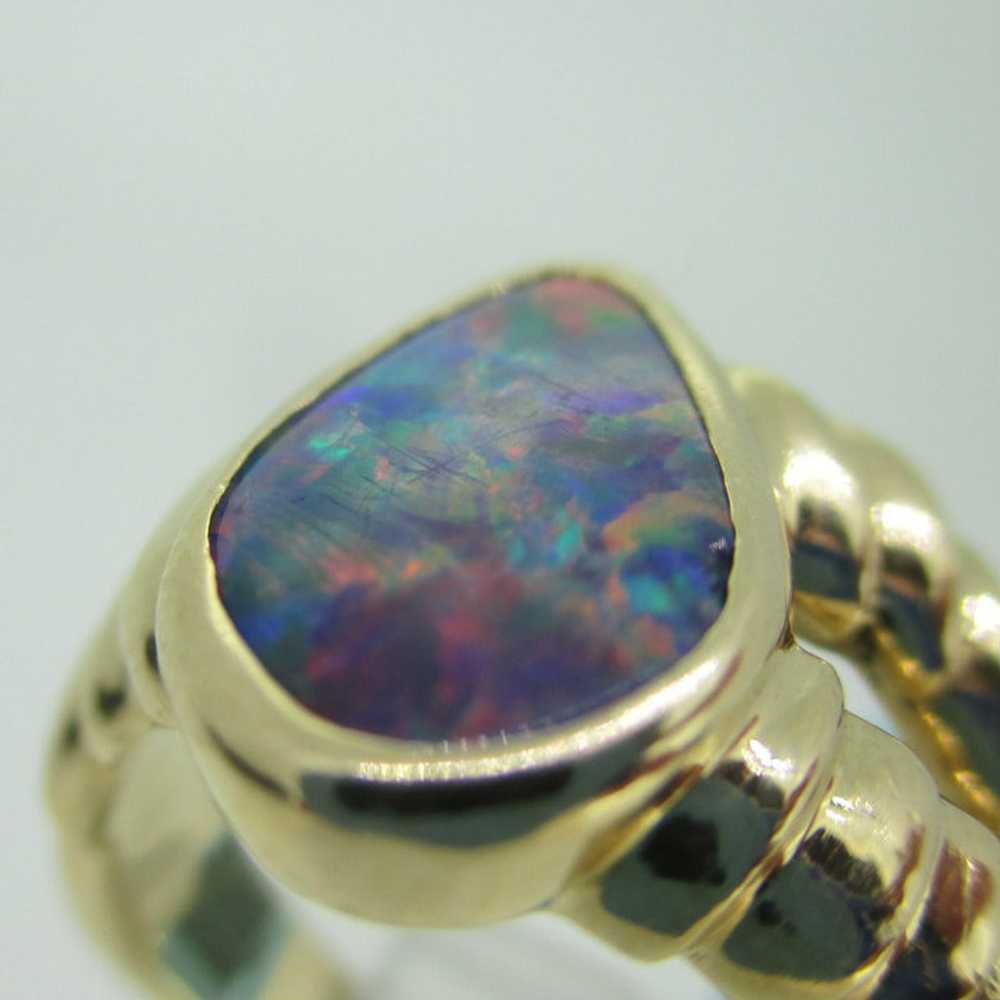 14K Yellow Gold Black Opal Ring Size 5.5 - image 7