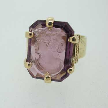 Vintage 1800's 10k Amethyst Cameo Ring Size 9 - image 1