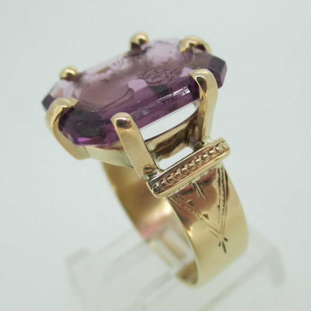 Vintage 1800's 10k Amethyst Cameo Ring Size 9 - image 4