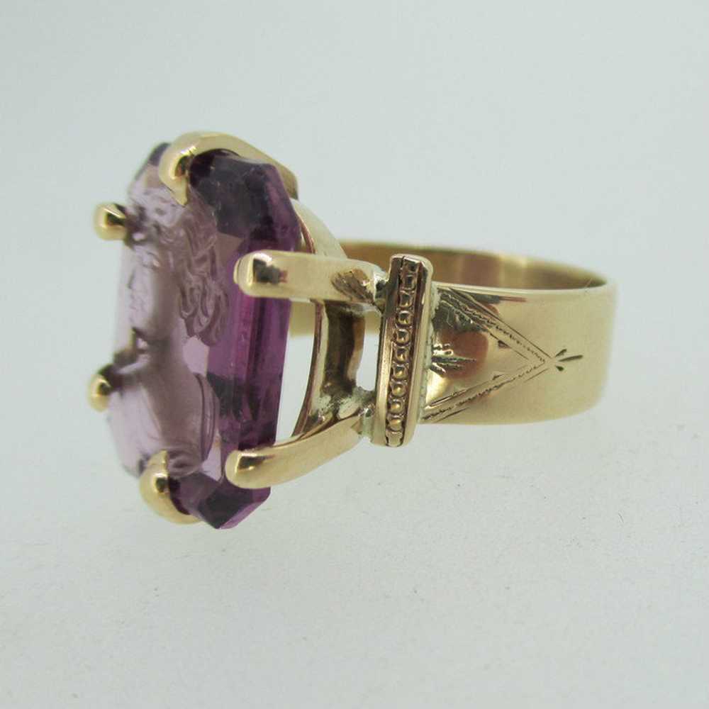 Vintage 1800's 10k Amethyst Cameo Ring Size 9 - image 7