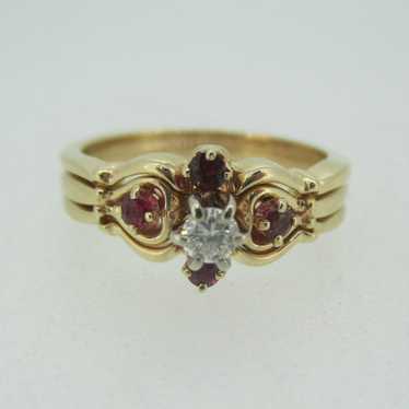 10k Yellow Gold Approx .10ct TW Diamond Ruby Ring… - image 1