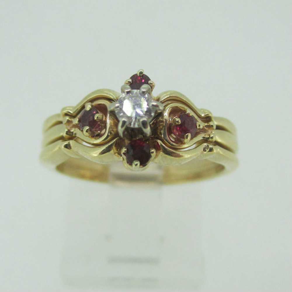 10k Yellow Gold Approx .10ct TW Diamond Ruby Ring… - image 2