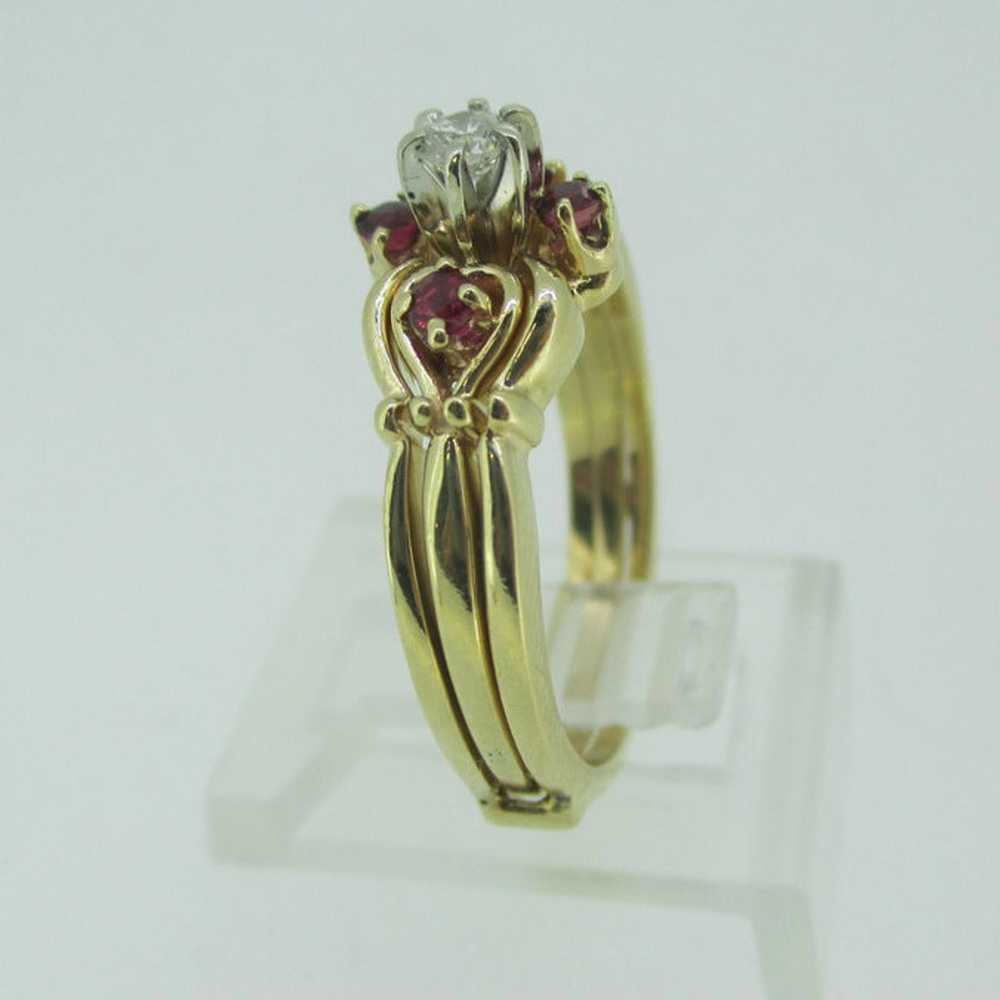 10k Yellow Gold Approx .10ct TW Diamond Ruby Ring… - image 3