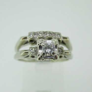 Vintage 14k White Gold ArtCarved Approx .11ct Roun