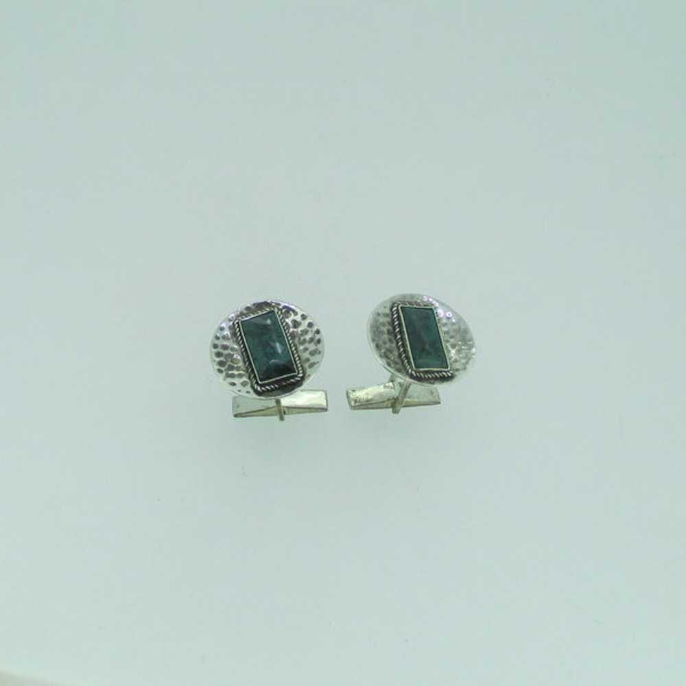 Hammered Sterling Silver Cuff Links with Green Py… - image 3