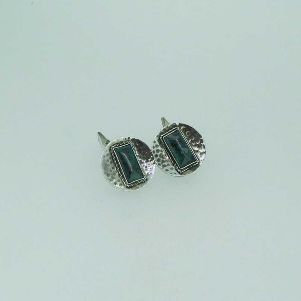 Hammered Sterling Silver Cuff Links with Green Py… - image 4