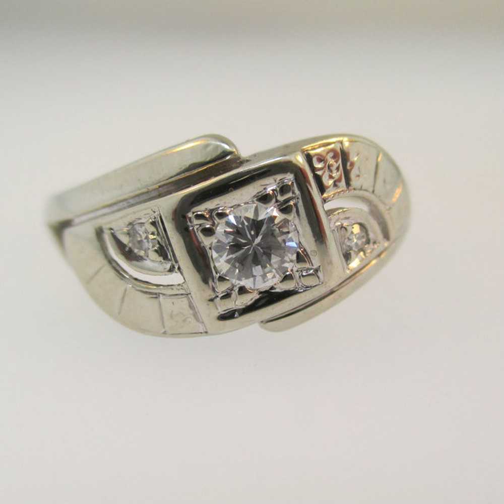 Vintage 14k White Gold Approx .22ct Round Brillia… - image 2