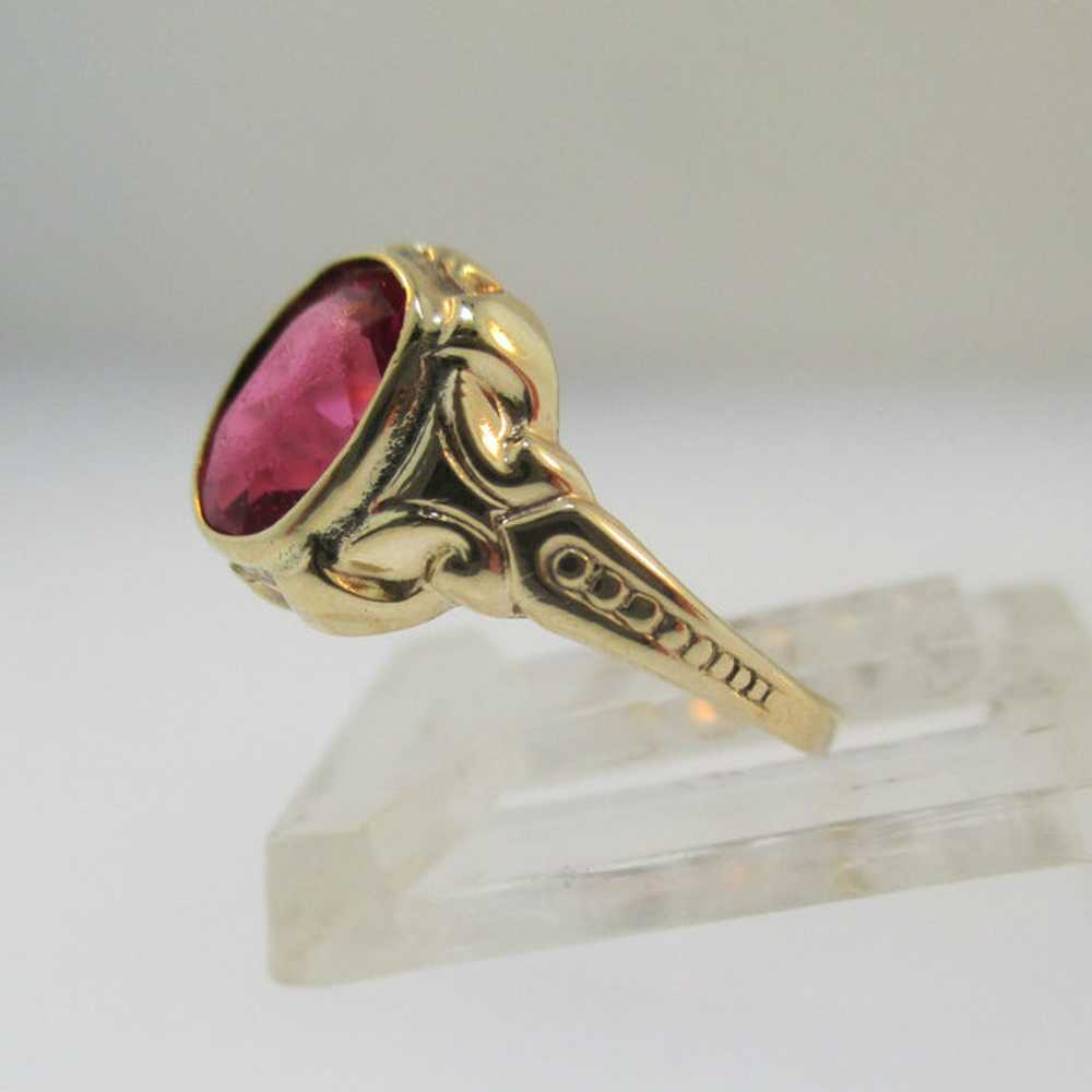 10k Yellow Gold Synthetic Ruby Ring Size 4 - image 2