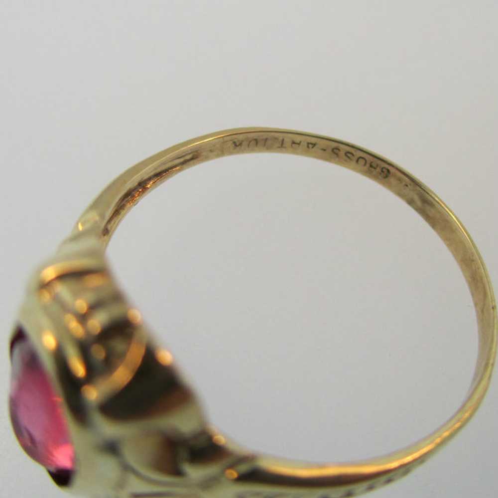 10k Yellow Gold Synthetic Ruby Ring Size 4 - image 3