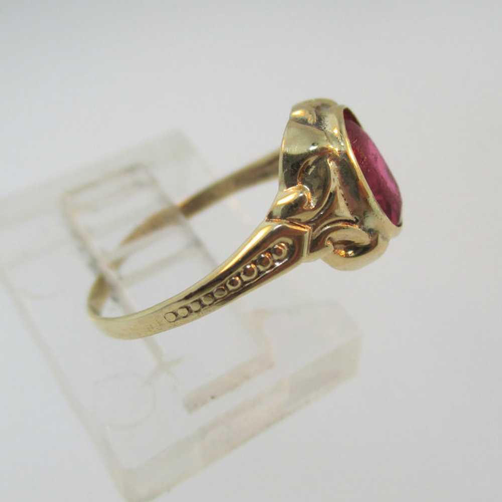 10k Yellow Gold Synthetic Ruby Ring Size 4 - image 4