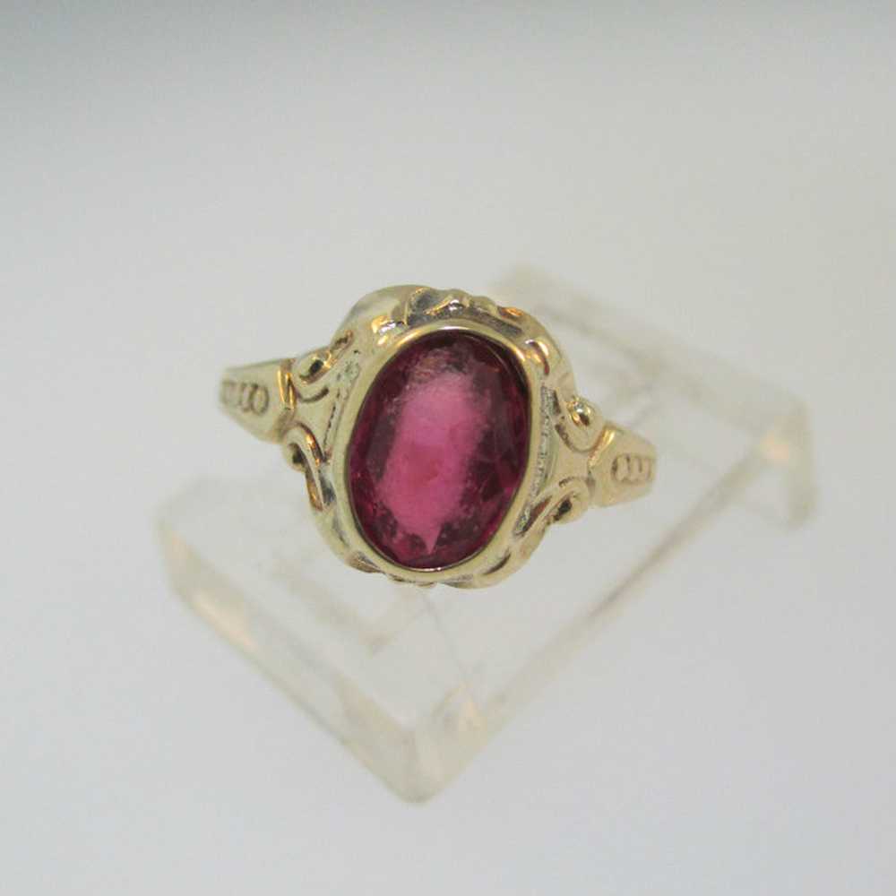 10k Yellow Gold Synthetic Ruby Ring Size 4 - image 5