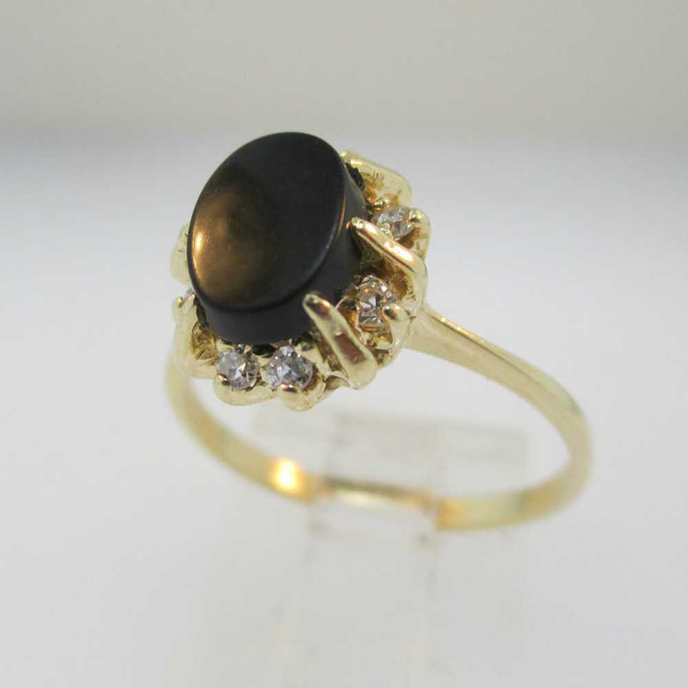 14k Yellow Gold Onyx and Diamond Halo Ring Size 7… - image 1