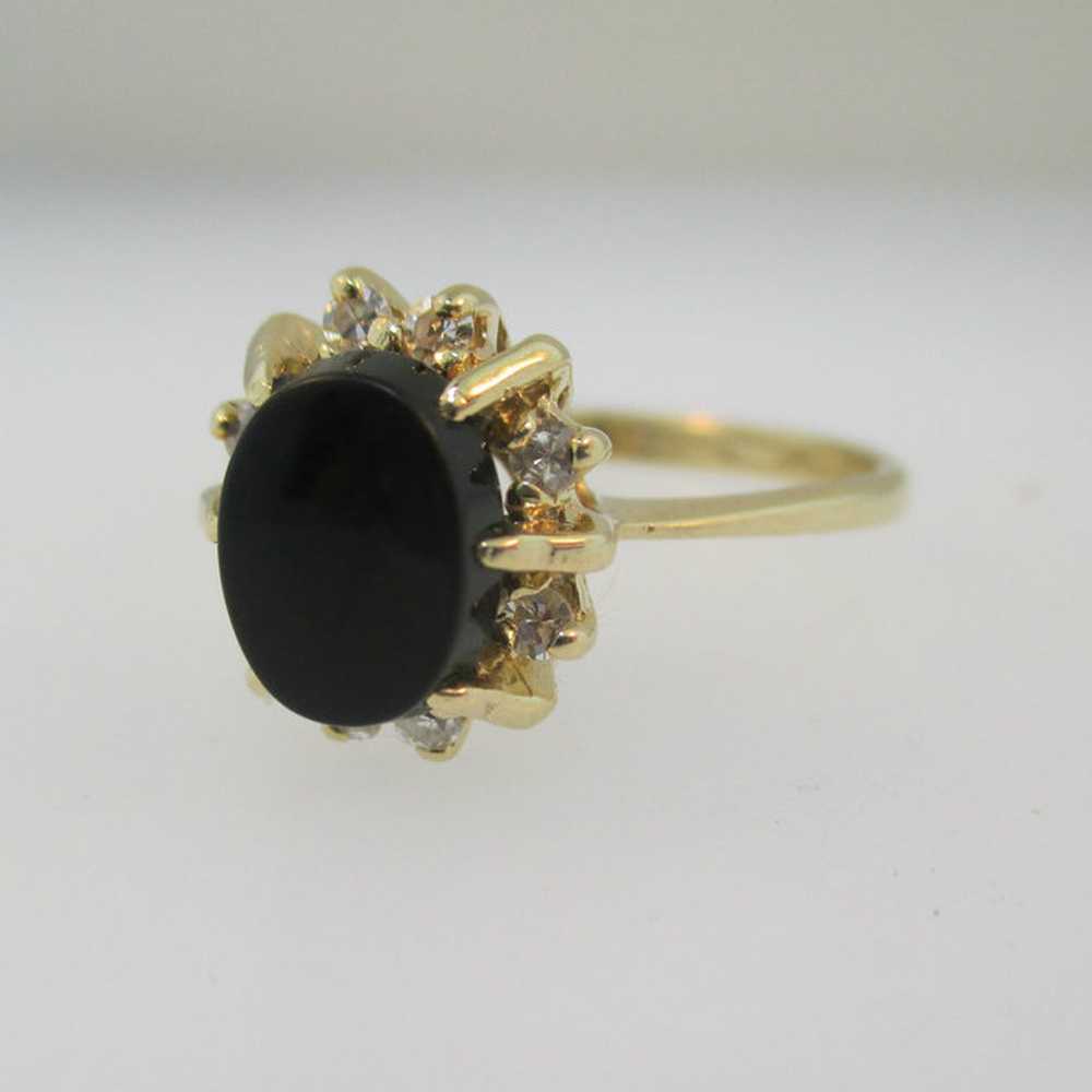 14k Yellow Gold Onyx and Diamond Halo Ring Size 7… - image 2