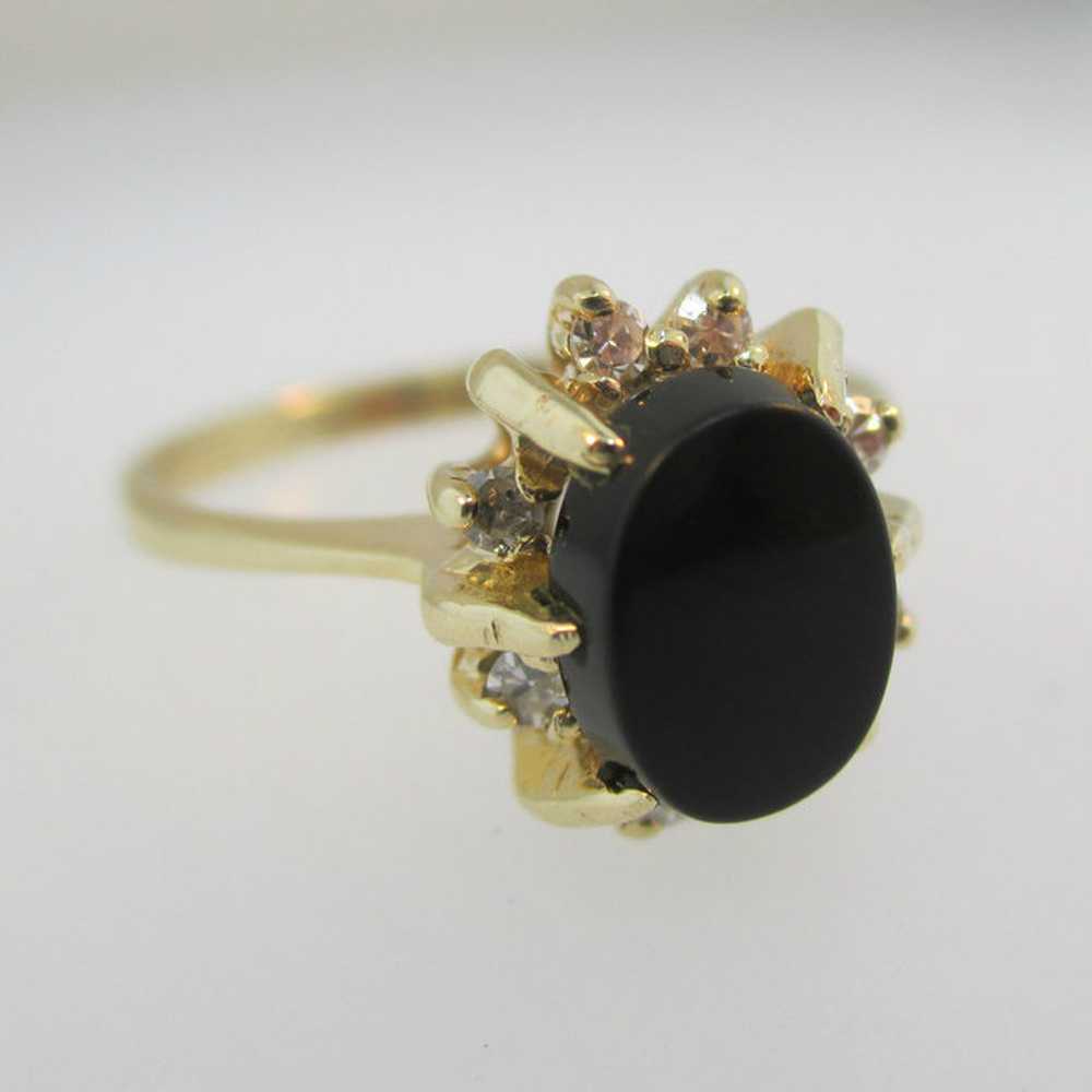 14k Yellow Gold Onyx and Diamond Halo Ring Size 7… - image 3