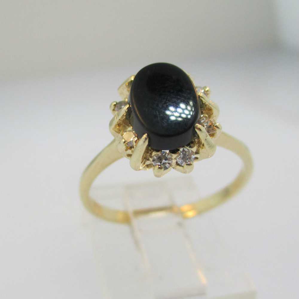 14k Yellow Gold Onyx and Diamond Halo Ring Size 7… - image 4