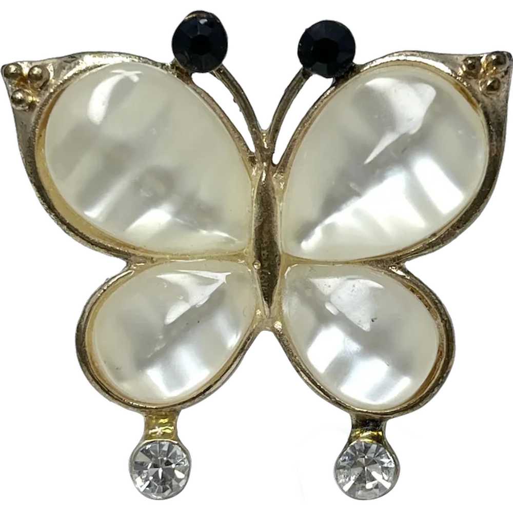 Vintage Rhinestone Butterfly Adjustable Ring - image 1