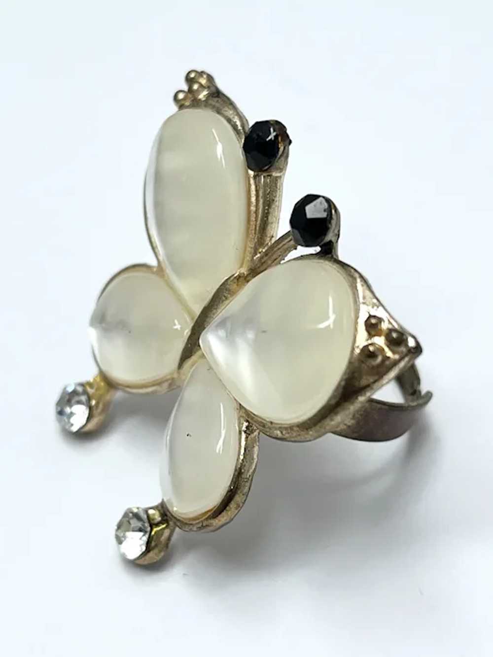 Vintage Rhinestone Butterfly Adjustable Ring - image 3