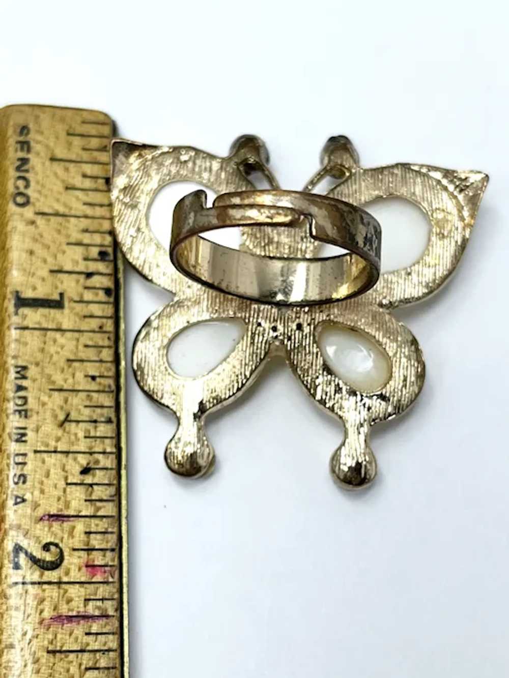 Vintage Rhinestone Butterfly Adjustable Ring - image 4