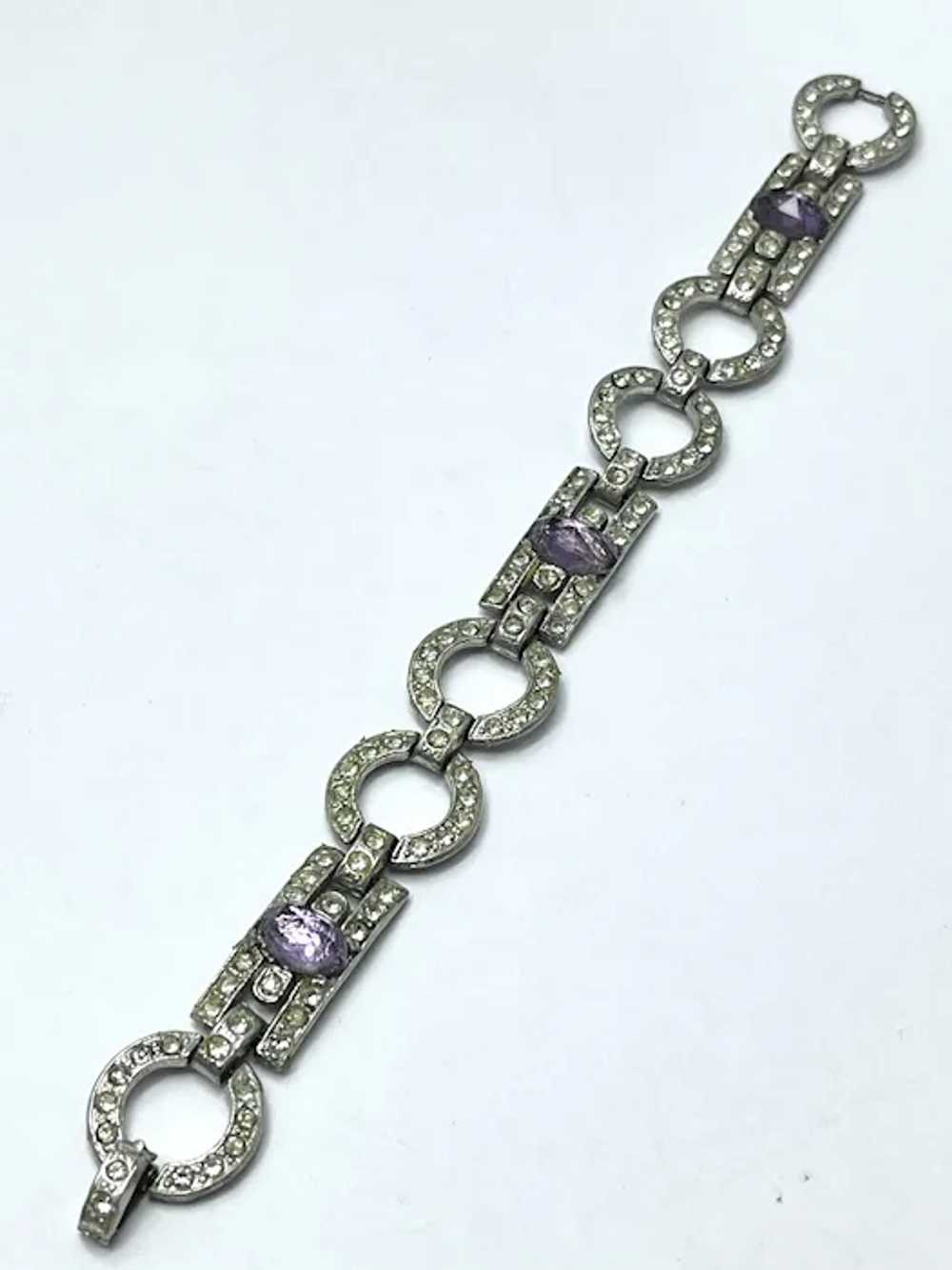 Art Deco Purple Glass Rhinestone Estate Bracelet - image 10