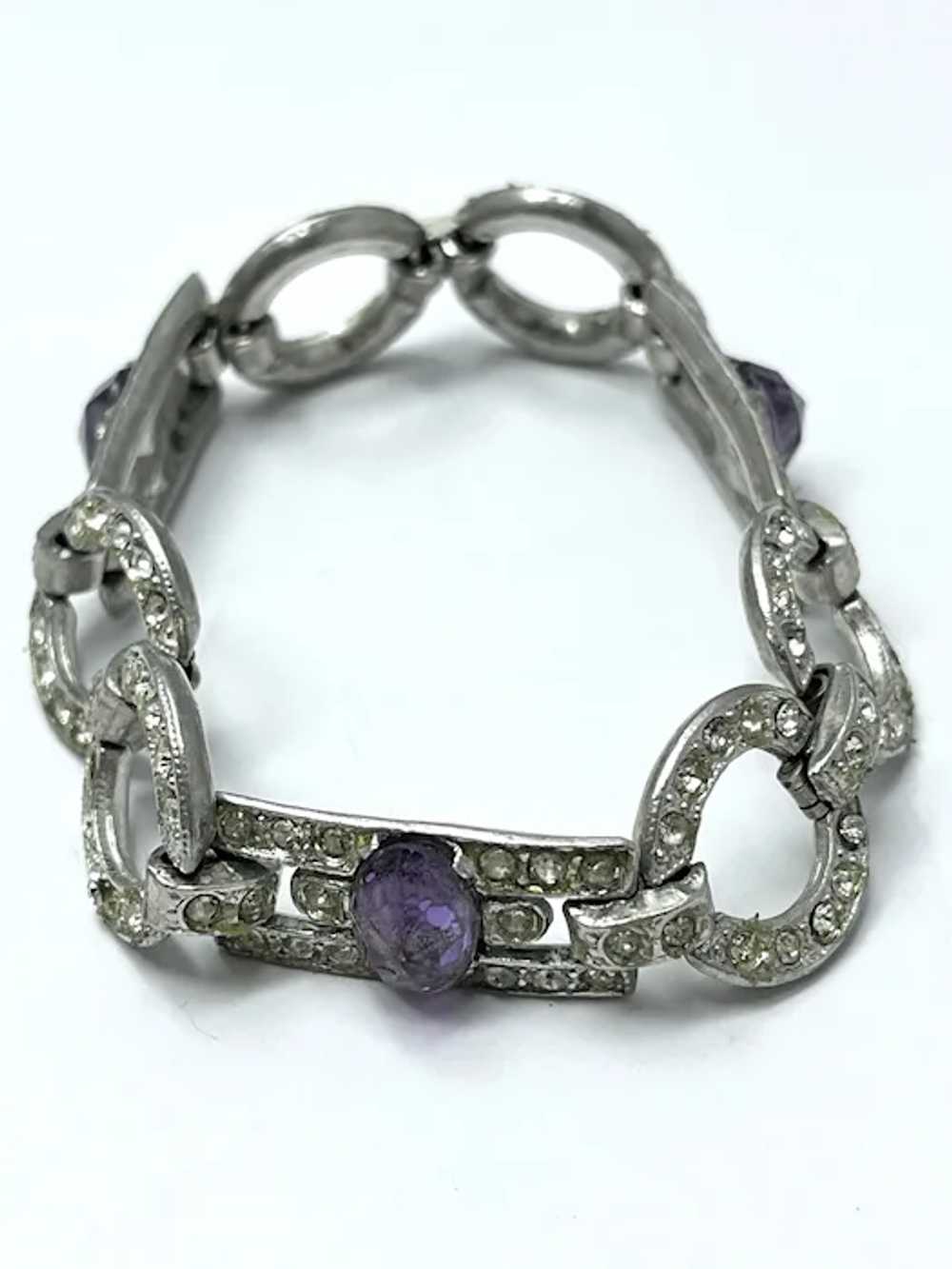 Art Deco Purple Glass Rhinestone Estate Bracelet - image 4