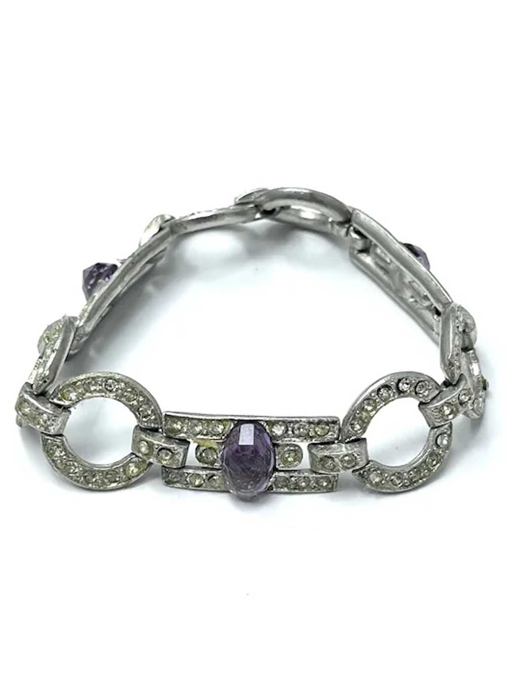 Art Deco Purple Glass Rhinestone Estate Bracelet - image 5