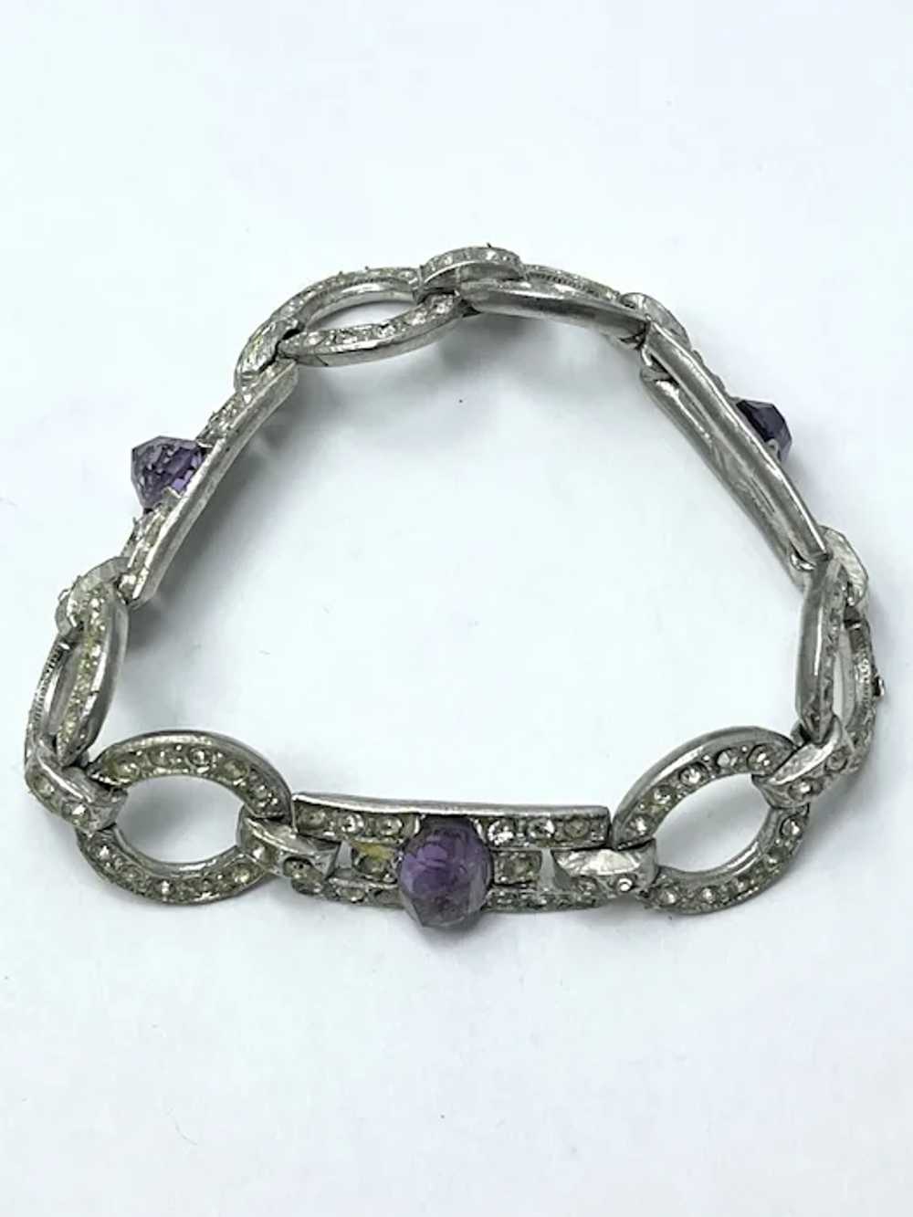Art Deco Purple Glass Rhinestone Estate Bracelet - image 6