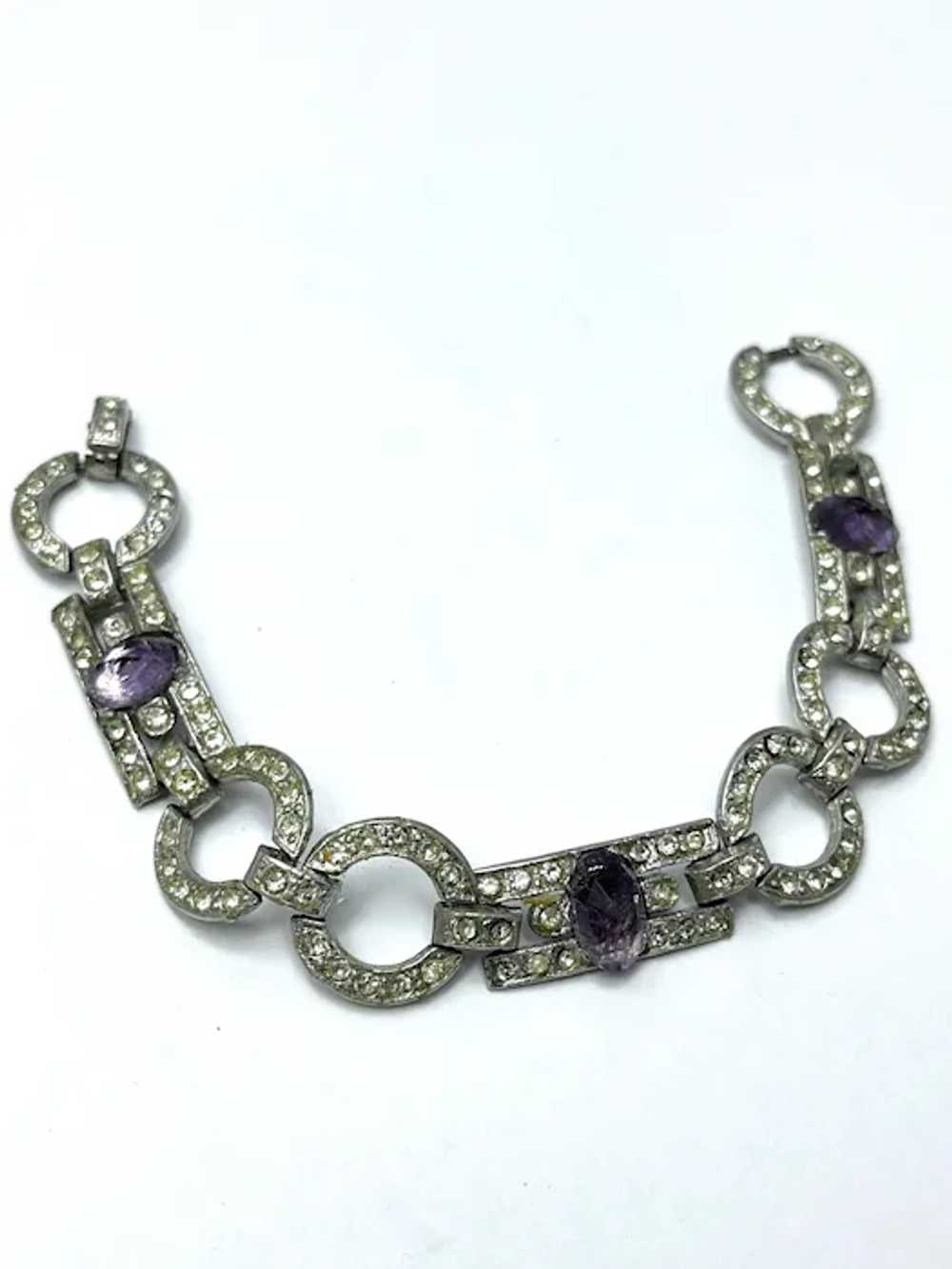 Art Deco Purple Glass Rhinestone Estate Bracelet - image 7