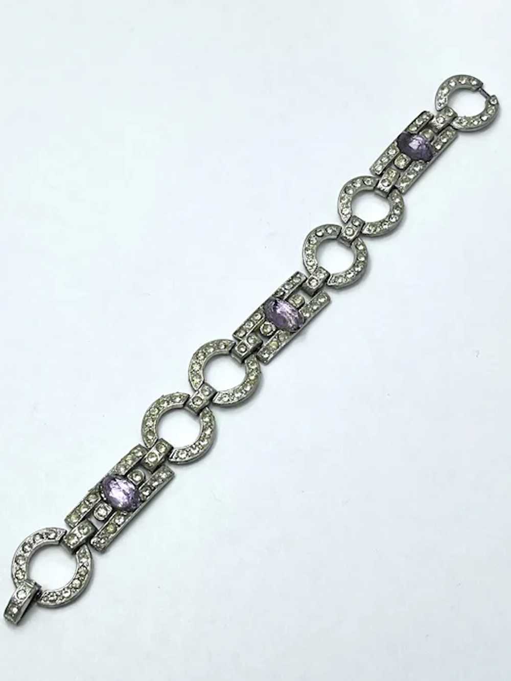 Art Deco Purple Glass Rhinestone Estate Bracelet - image 8