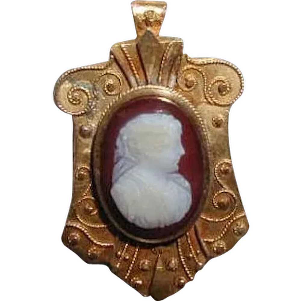 Antique Hardstone Cameo Brooch (Carnelian), 19th … - image 1