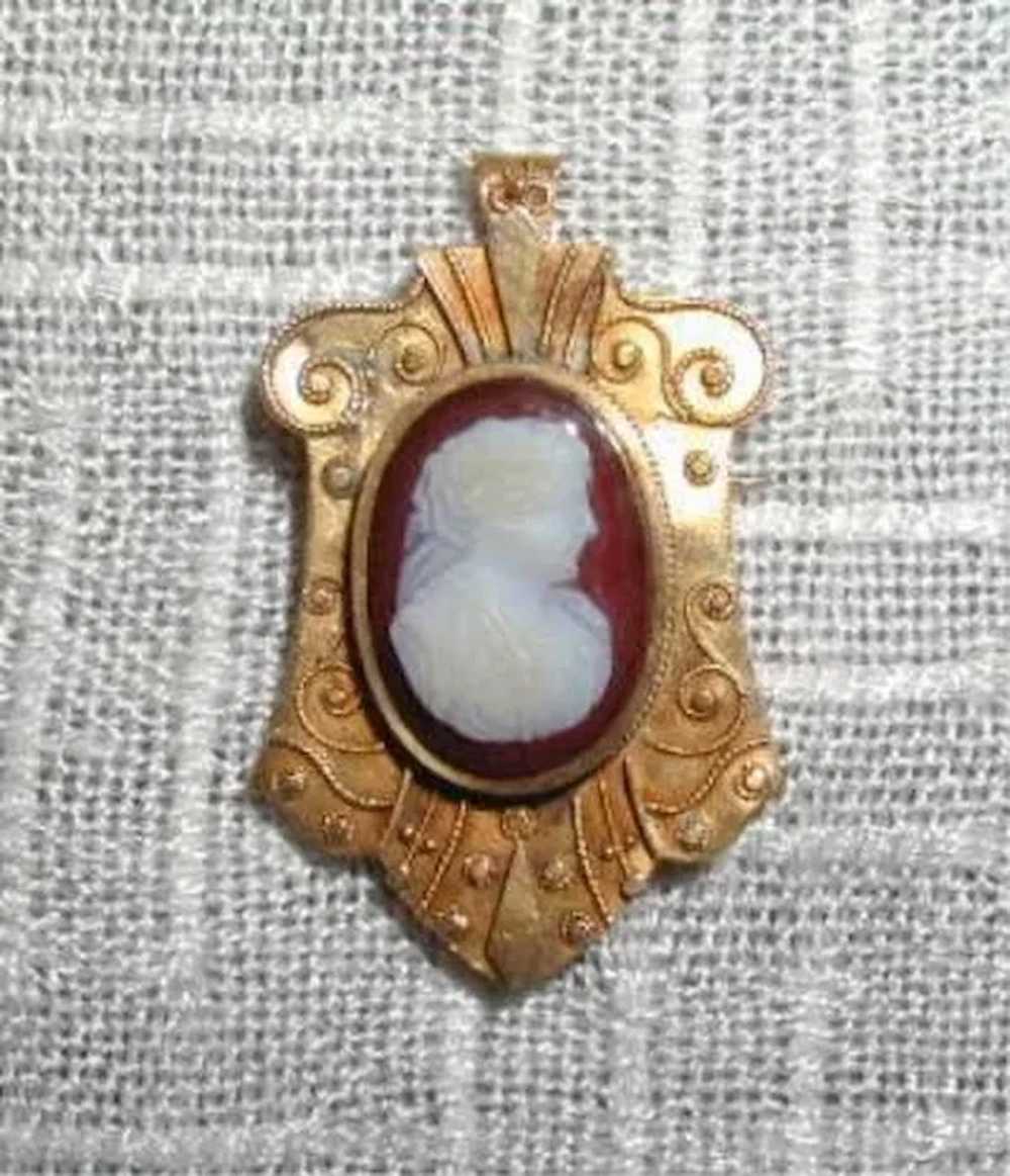 Antique Hardstone Cameo Brooch (Carnelian), 19th … - image 4