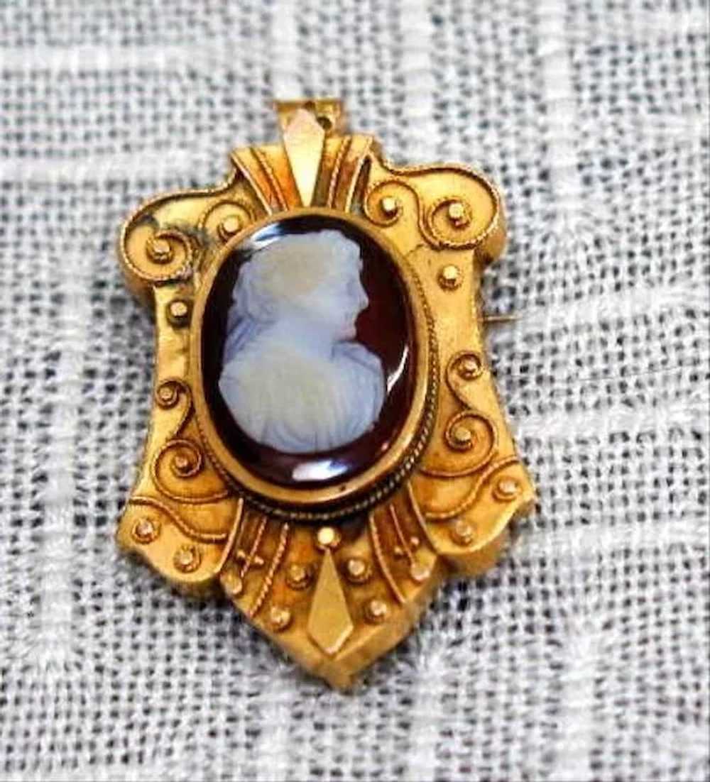 Antique Hardstone Cameo Brooch (Carnelian), 19th … - image 7