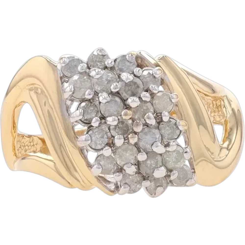 Yellow Gold Diamond Waterfall Cluster Cocktail Ri… - image 1