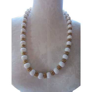 SALE Vintage Monet Bead Necklace White & Gold