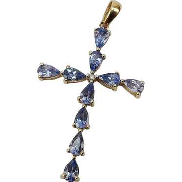 9ct Yellow Gold Iolite Cross Pendant