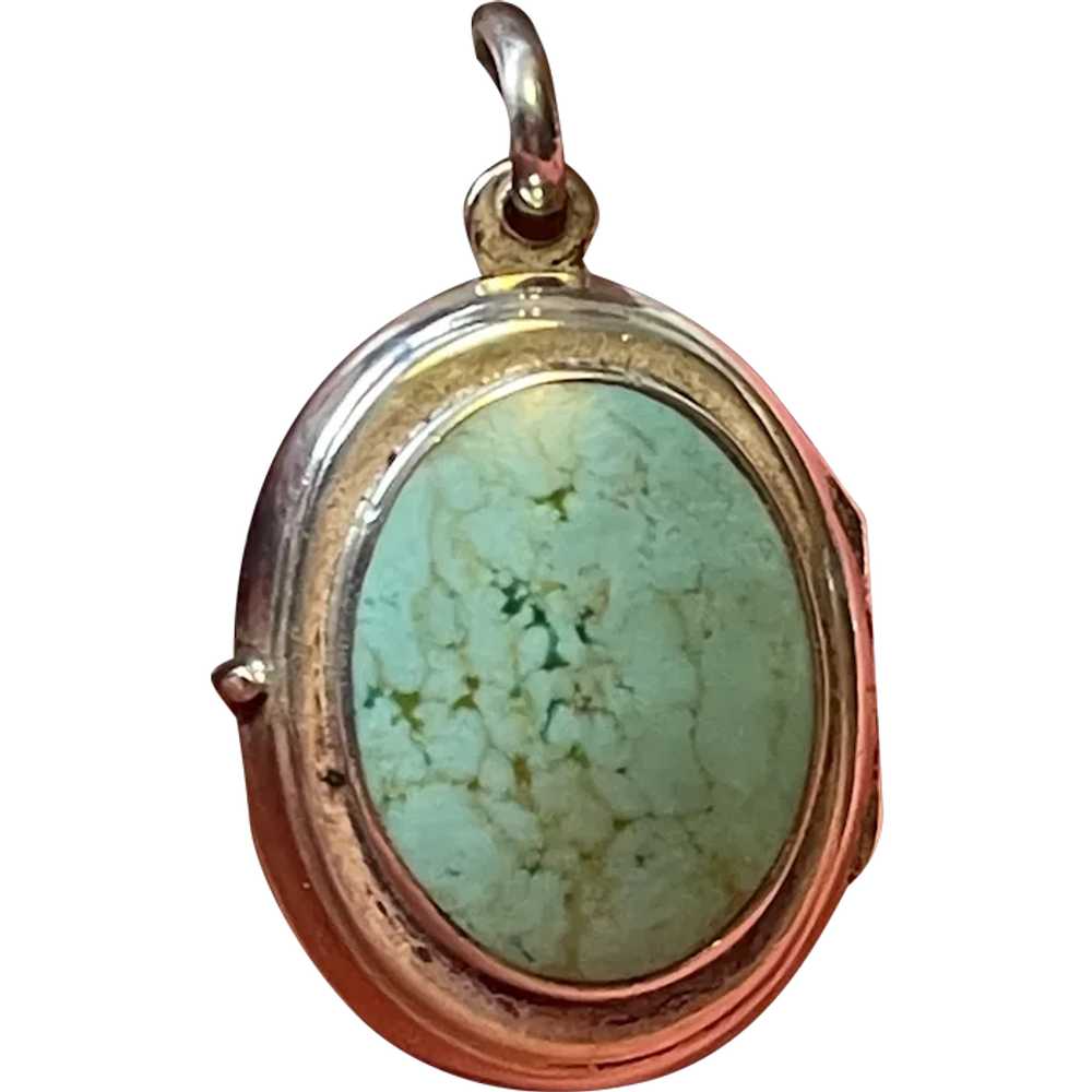 Lovely Sterling / Turquoise Locket with Hand Engr… - image 1