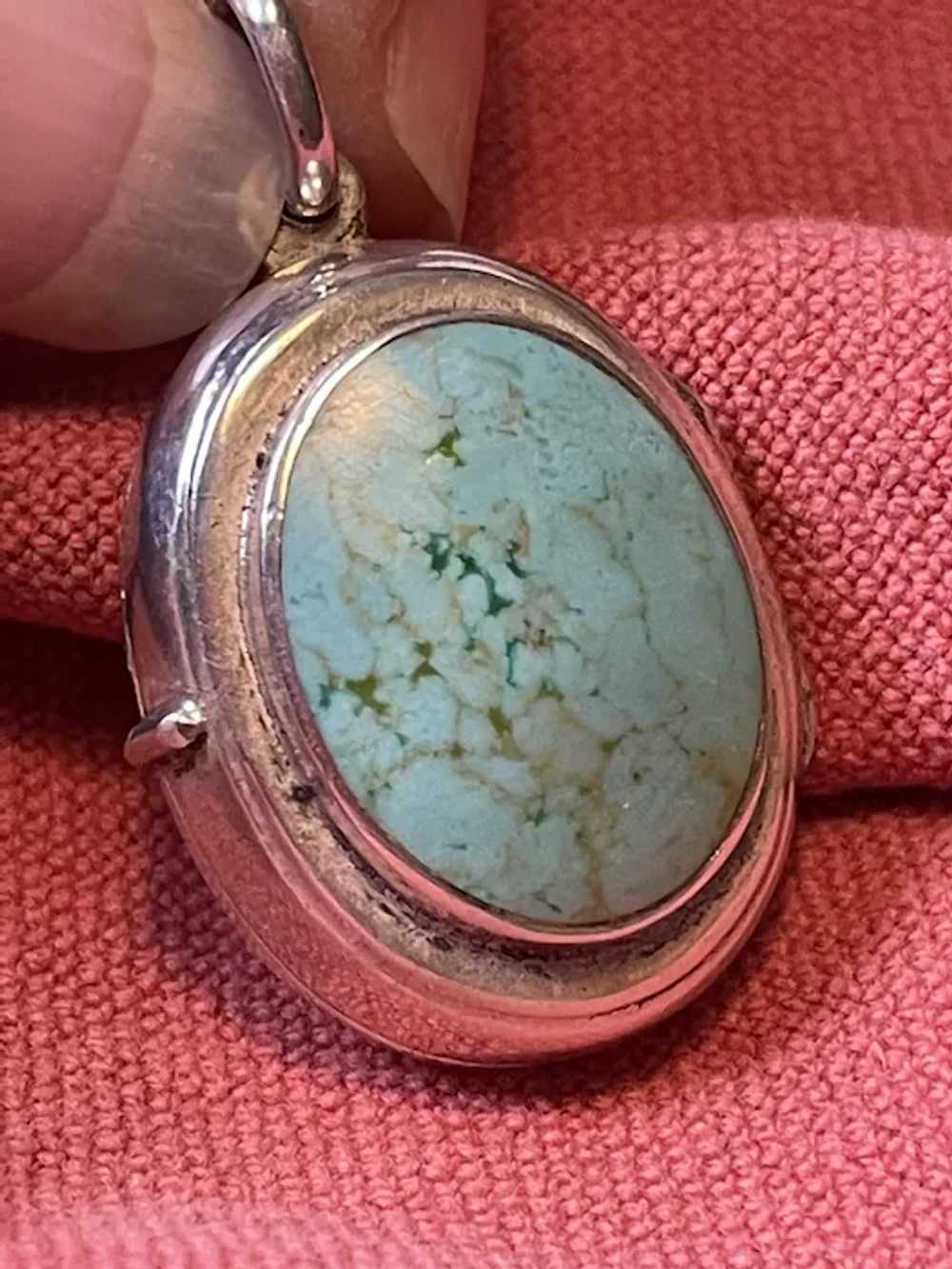 Lovely Sterling / Turquoise Locket with Hand Engr… - image 3