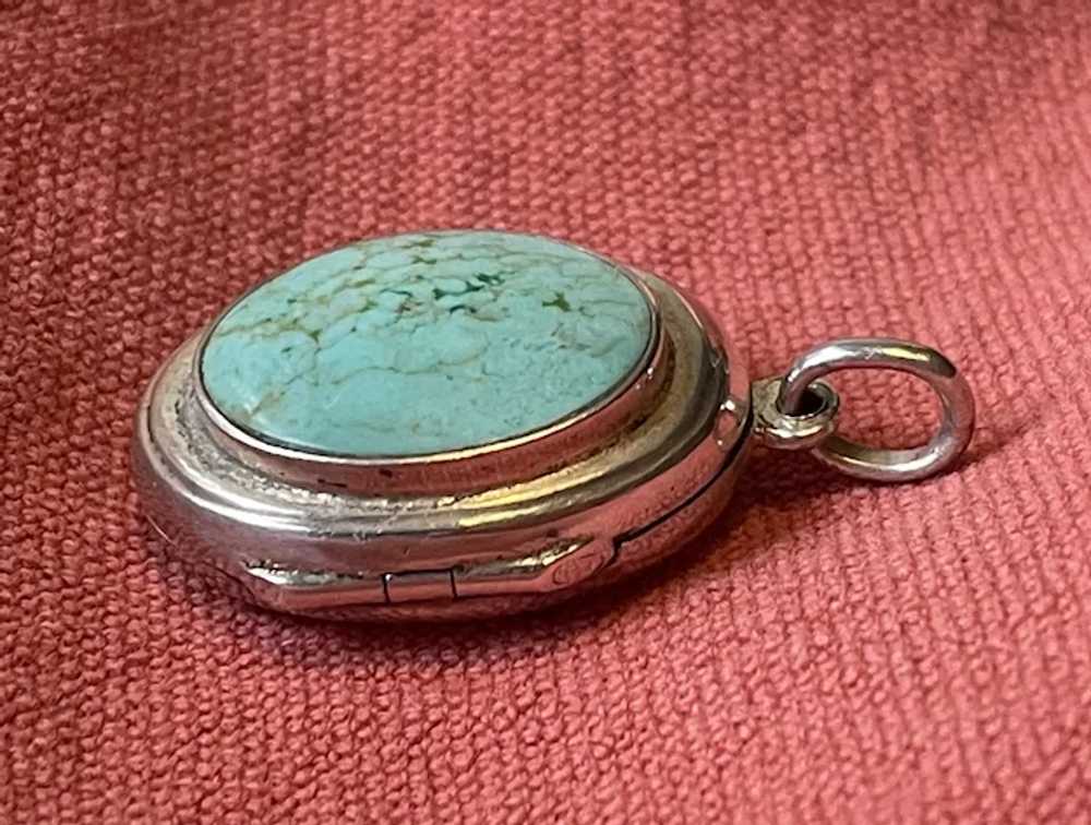 Lovely Sterling / Turquoise Locket with Hand Engr… - image 5