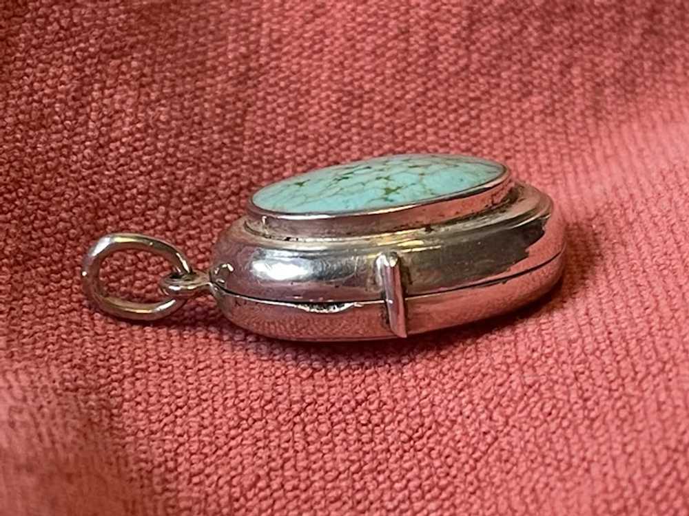 Lovely Sterling / Turquoise Locket with Hand Engr… - image 6