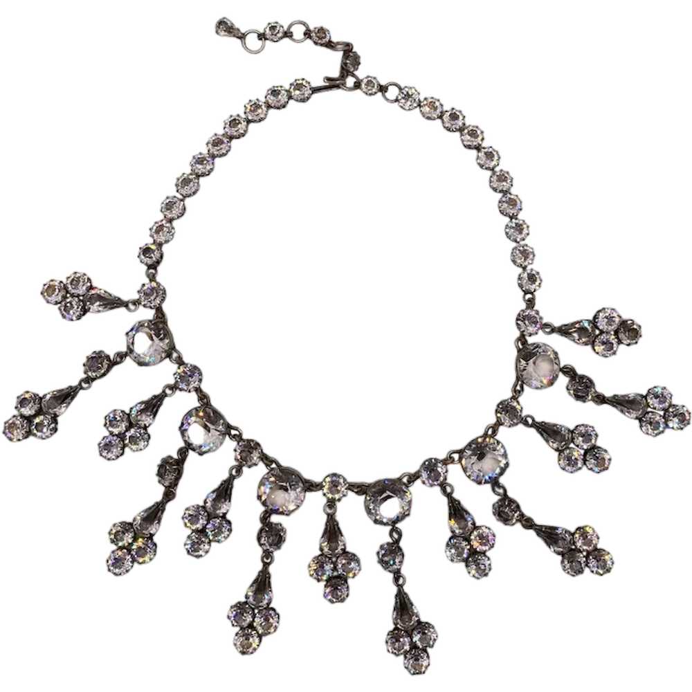 Huge Schreiner Clear Glass Dangle Bib Necklace - image 1