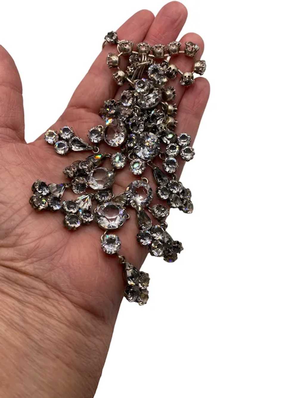 Huge Schreiner Clear Glass Dangle Bib Necklace - image 8