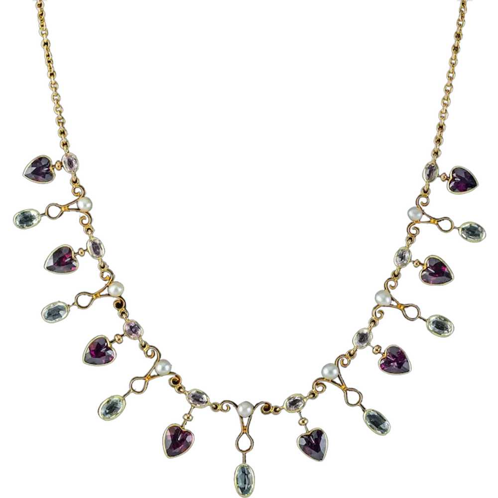 Antique Victorian Heart Dropper Necklace Aquamari… - image 1