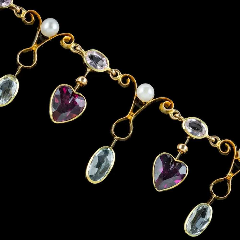 Antique Victorian Heart Dropper Necklace Aquamari… - image 6