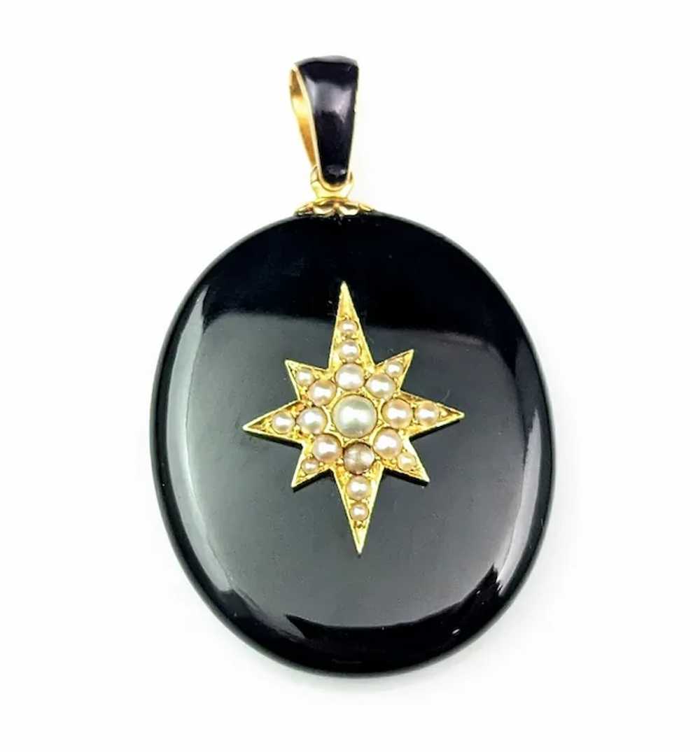 Antique Victorian Mourning locket, 15k gold and P… - image 12