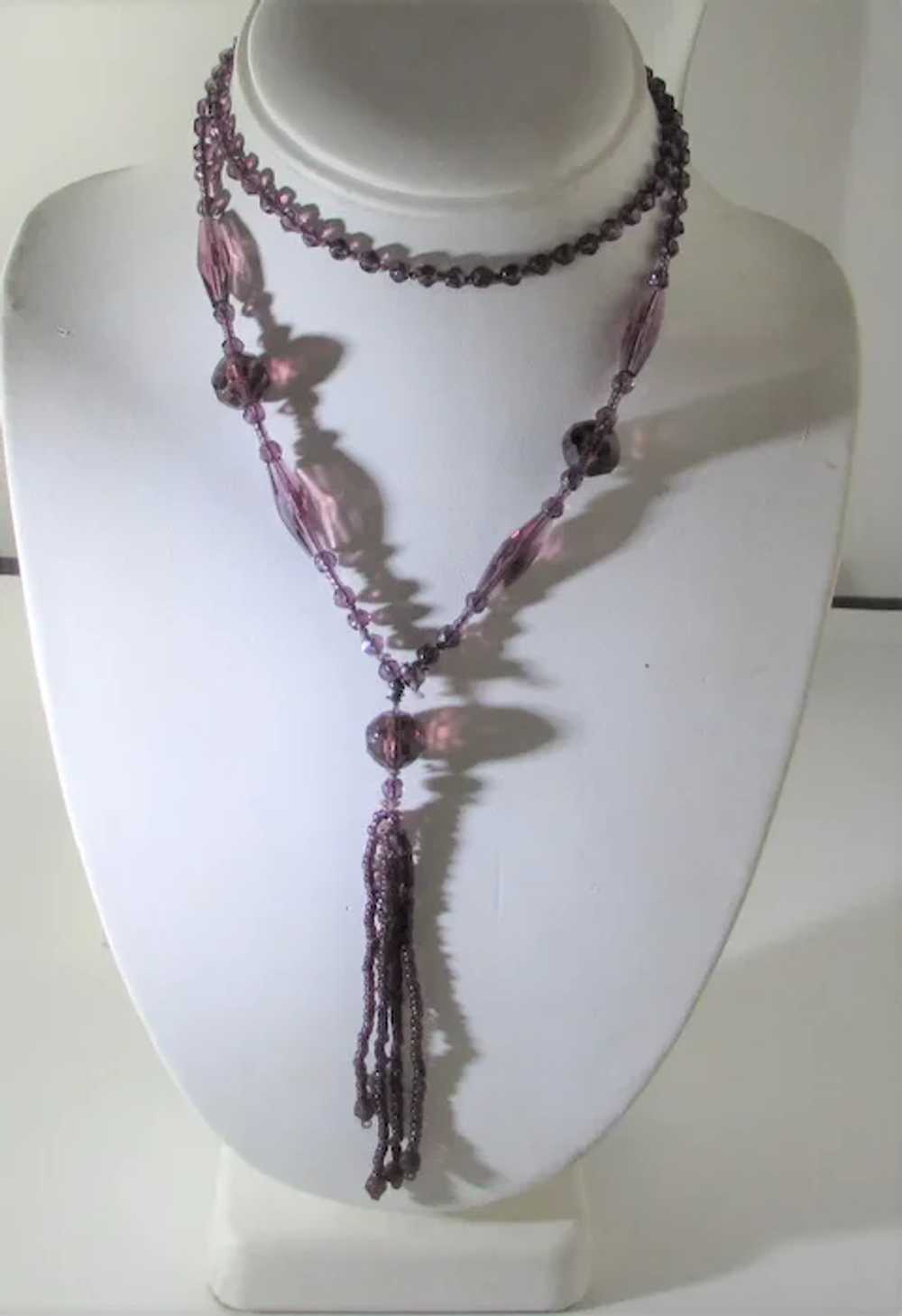 Purple Crystal Flapper Bead Necklace with Four Dr… - image 2